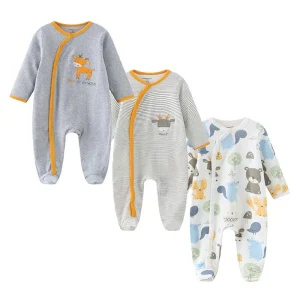 3 Pcs Unisex Long Sleeve Infant Cotton Romper